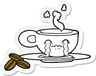Bir insan tarafından çizilmiş ağlayan bir espresso bardağının çıkartması.