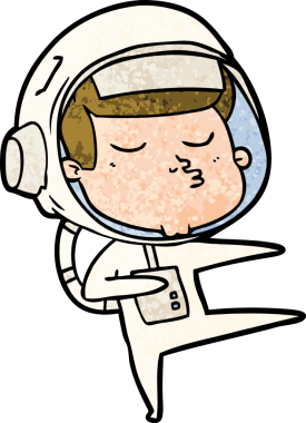 Bir insan tarafından çizilmiş kendine güvenen bir astronot çizgi filmi.