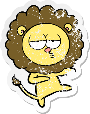 Bir insan tarafından çizilmiş sıkıntılı bir karikatür çıkartması sıkılmış aslan dansı.