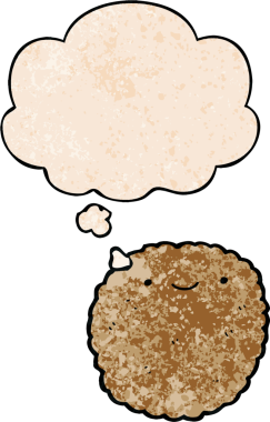 Düşünce baloncuklu çizgi film bisküvisi. Bir insan tarafından çizilmiş grunge doku tarzı.