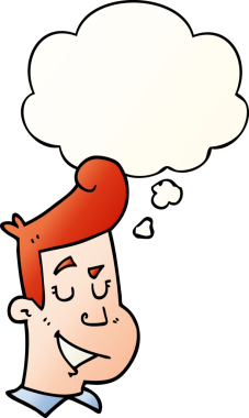 Düşünce baloncuğu ile çizgi film mutlu adam bir insan tarafından çizilmiş düz gradyan tarzı