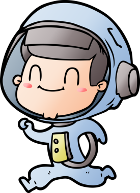 Bir insan tarafından çizilmiş mutlu astronot çizgi filmi.