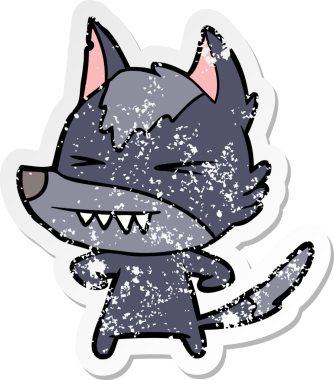 Bir insan tarafından çizilmiş kızgın bir kurt çizgi filminin sıkıntılı çıkartması.