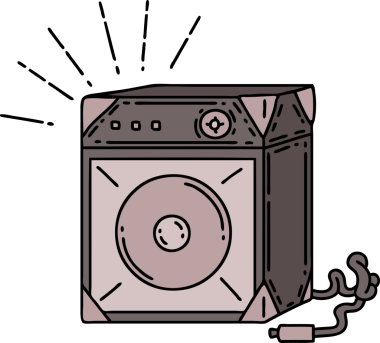 Bir insan tarafından çizilmiş geleneksel dövme stili gitar amplifikatörünün çizimi