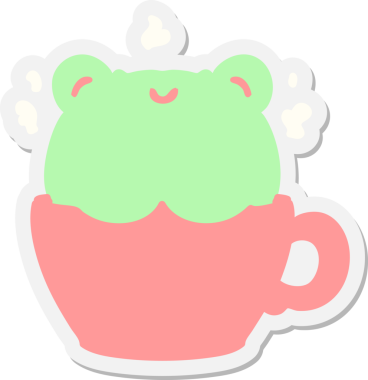 Bir insan tarafından çizilmiş kahve fincanındaki şirin kurbağa.