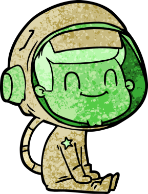 Bir insan tarafından çizilmiş mutlu astronot çizgi filmi.