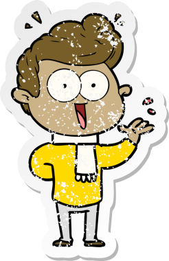 Bir insan tarafından çizilmiş heyecanlı bir karikatür çıkartması.