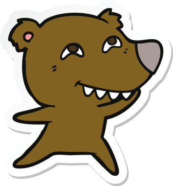 Bir insan tarafından çizilmiş dişleri gösteren bir çizgi film ayısının çıkartması.