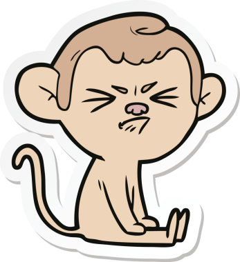 Bir insan tarafından çizilmiş kızgın bir maymunun çıkartması.