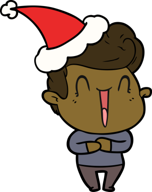 heycanlı adam çizilmiş çizgili Noel Baba şapkası bir insan tarafından çizilmiş.