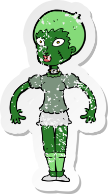 Bir insan tarafından çizilmiş zombi bir kadının gerilimli çıkartması.