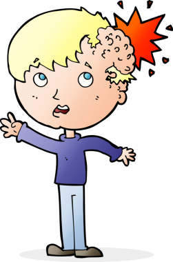 Bir insan tarafından çizilmiş yaralı bir kafayla çizgi film çocuğu.