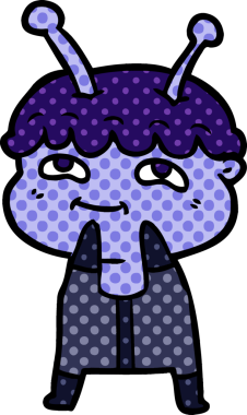 Bir insan tarafından çizilmiş dost canlısı çizgi film uzay adamı.