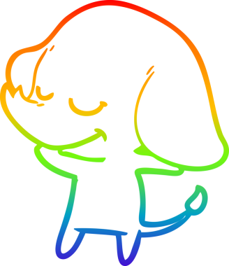 Bir insan tarafından çizilmiş gülümseyen bir filin çizgi çizimi.