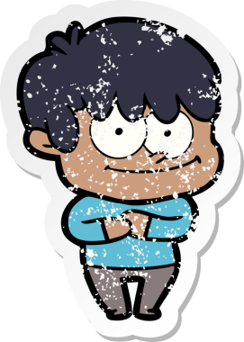 Bir insan tarafından çizilmiş mutlu bir çizgi film karakterinin sıkıntılı çıkartması.