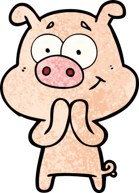 Bir insan tarafından çizilmiş mutlu çizgi film domuzu.