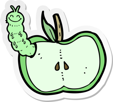 Bir insan tarafından çizilmiş bir elma karikatürü.