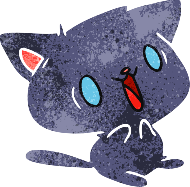 Bir insan tarafından çizilmiş sevimli kawaii kedisinin eski çizgi film çizimi