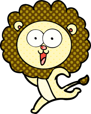 Bir insan tarafından çizilmiş mutlu çizgi film aslanı.