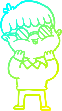 Bir insan tarafından çizilmiş gözlük takan çizgi film çocuğu çizimi.