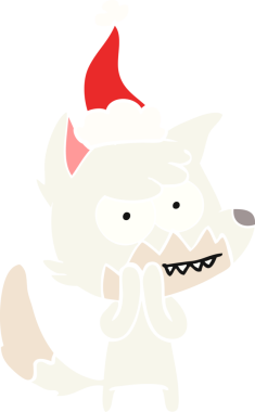 Bir insan tarafından çizilmiş Noel Baba şapkası giymiş, sırıtan bir tilkinin el çizimi.