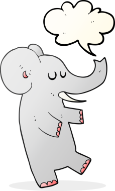 Bir insan tarafından çizilmiş serbest konuşma balonu dans eden fil.