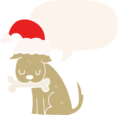 Bir insan tarafından çizilmiş konuşma baloncuğu olan şirin bir Noel köpeği.