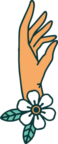 Bir insan tarafından çizilmiş el ve çiçeğin ikonik dövme şekli