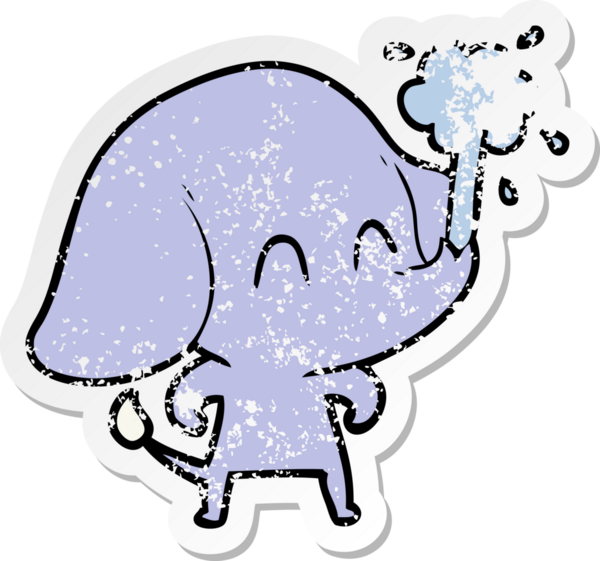 Bir insan tarafından çizilmiş su püskürten şirin bir filin sıkıntılı çıkartması.