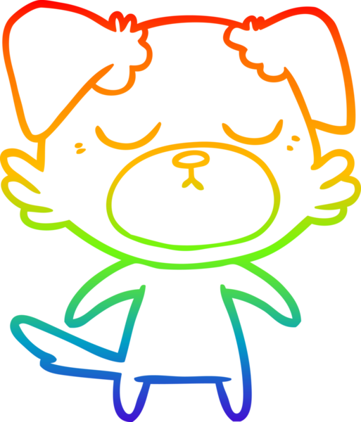 Gökkuşağı gradyan çizimi. Bir insan tarafından çizilmiş şirin bir köpek çizimi.