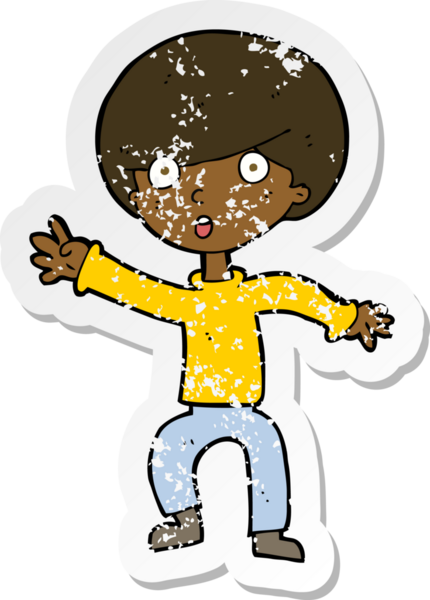 Bir insan tarafından çizilmiş panikleyen bir çizgi filmin gerilimli retro yapıştırması.