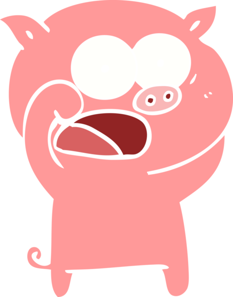 Bir insan tarafından çizilmiş düz renkli çizgi film domuzu.