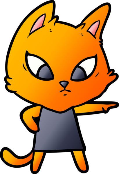 Bir insan tarafından çizilmiş kafası karışmış çizgi film kedisi.