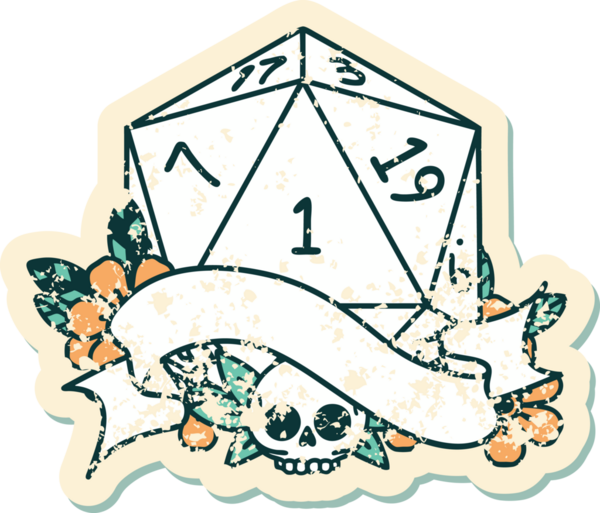 Retro Dövme Biçimi Doğal Bir d20 zar bir insan tarafından çizildi