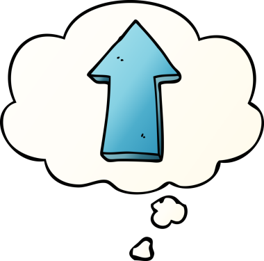 bir insan tarafından çizilmiş yumuşak eğimli düşünce baloncuklu çizgi film oku