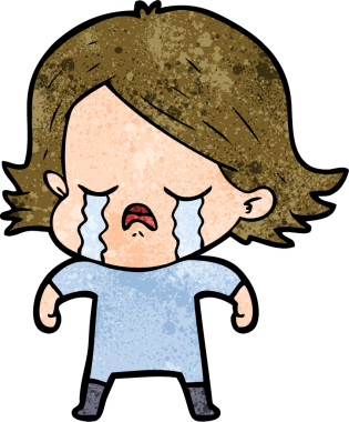 Bir insan tarafından çizilmiş ağlayan çizgi film kızı.