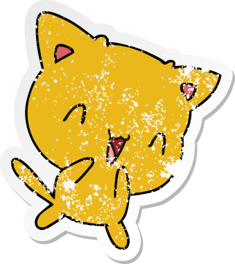 Bir insan tarafından çizilmiş sevimli kawaii kedisinin serbest çizilmiş çıkartması.