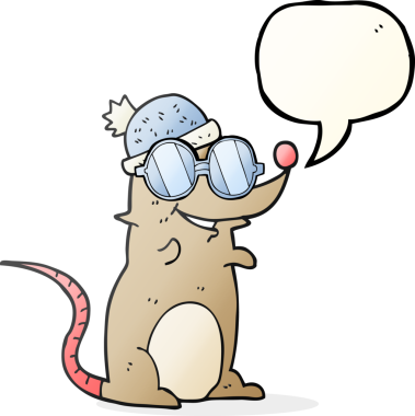 Bir insan tarafından çizilmiş gözlüklü ve şapkalı serbest konuşma balonu faresi.