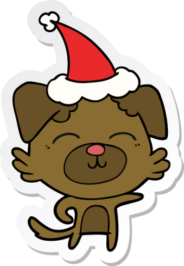 Bir insan tarafından çizilmiş Noel Baba şapkası takan bir köpeğin el yazısı.