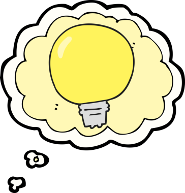 Bir insan tarafından çizilmiş serbest çizim düşünce kabarcığı çizgi film ampulü