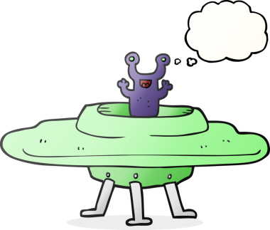 Bir insan tarafından çizilmiş serbest çizim balon karikatür uçan daire.