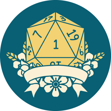 Retro Dövme Biçimi Doğal Bir d20 zar bir insan tarafından çizildi