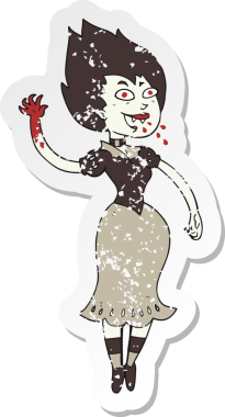 Bir insan tarafından çizilmiş kan emici vampir kızın gerilimli çıkartması.