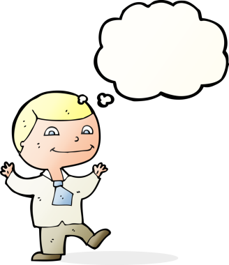 Bir insan tarafından çizilmiş düşünce balonu olan mutlu çocuk çizgi filmi.