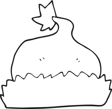 Bir insan tarafından çizilmiş siyah beyaz çizgi film Noel Baba şapkası