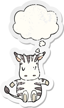 Düşünce baloncuğu olan karikatür zebrası insan tarafından çizilmiş yıpranmış bir çıkartma.