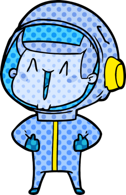 Bir insan tarafından çizilmiş mutlu astronot çizgi filmi.