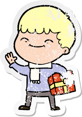 Bir insan tarafından çizilmiş mutlu bir çocuğun sıkıntılı çıkartması.