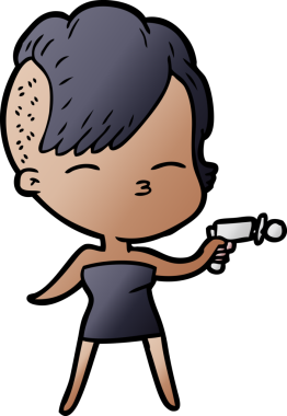 Çizgi film şaşı kız bir insan tarafından çekilen ışın tabancasını işaret ediyor.