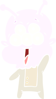 Bir insan tarafından çizilmiş mutlu düz renkli çizgi film uzaylısı.